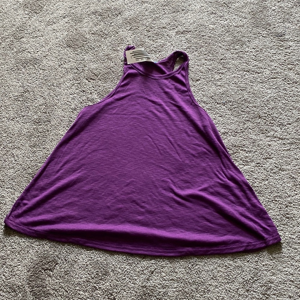 Free People Purple Tunic Top Size S High Neck Sleeveless Swing Trapeze